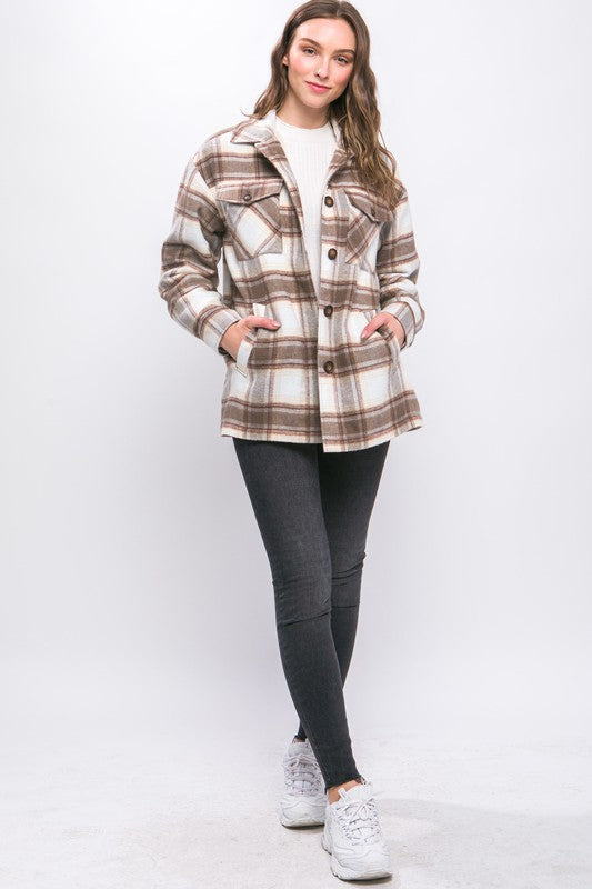 Plaid Button Up Jacket with Sherpa Lining