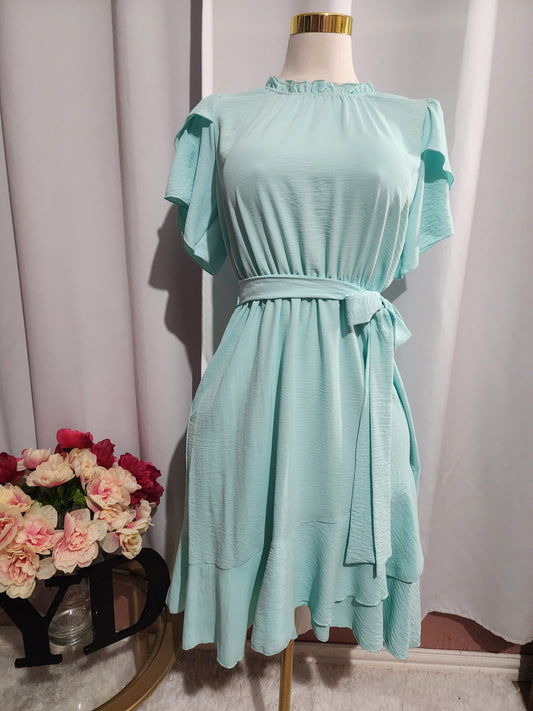 Vestido modesto de manga corta de tulipán tejido - Menta