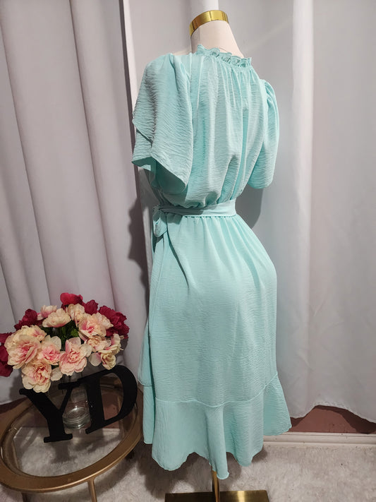 Vestido modesto de manga corta de tulipán tejido - Menta