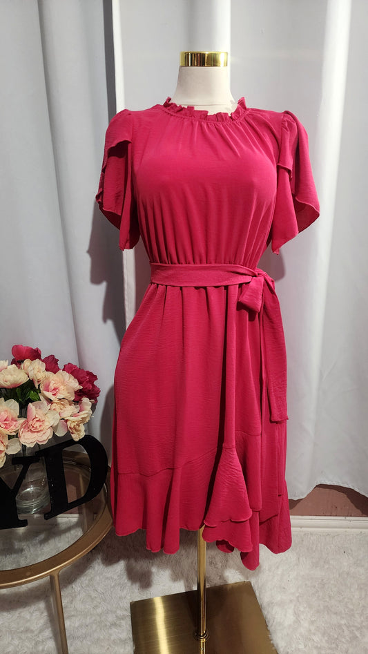 Vestido modesto de manga corta de tulipán tejido - Fucsia