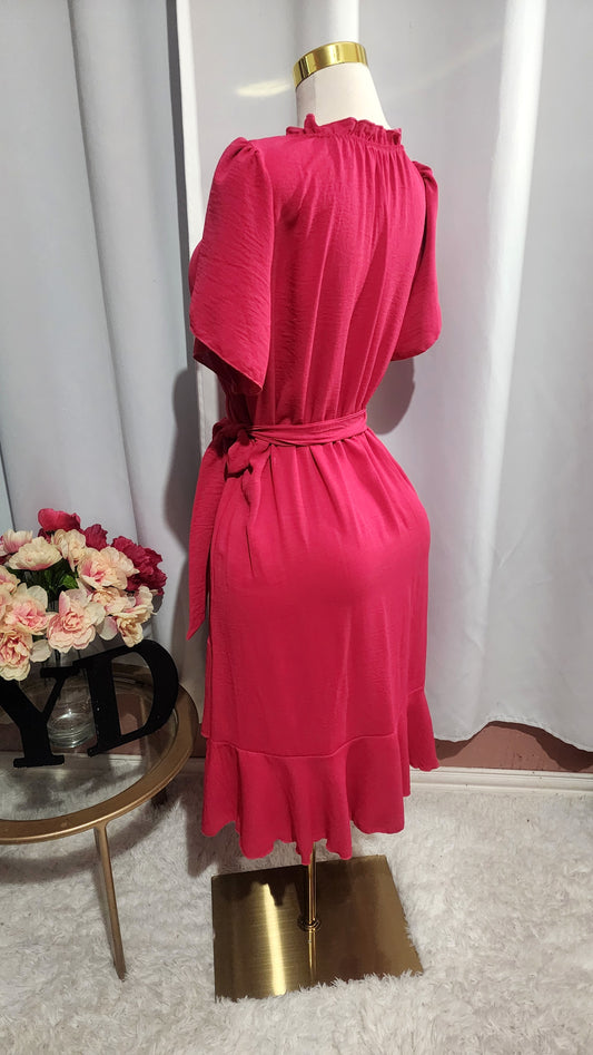 Vestido modesto de manga corta de tulipán tejido - Fucsia