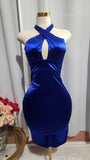 Vestido ajustado con cuello halter azul real