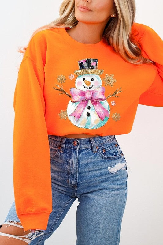 Faux Glitter Snowman Graphic Fleece Sweatshirts