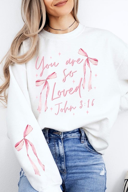 Pink Bow You Are So Loved Graphic Sweatshirt