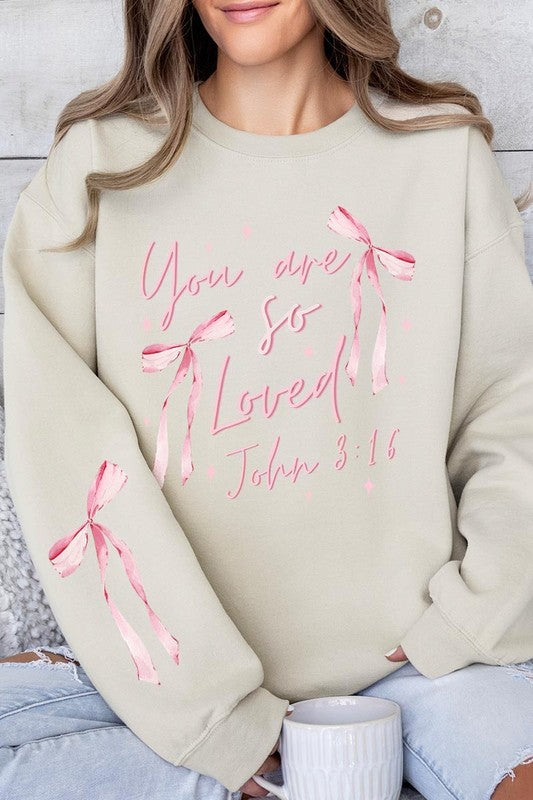 Pink Bow You Are So Loved Graphic Sweatshirt