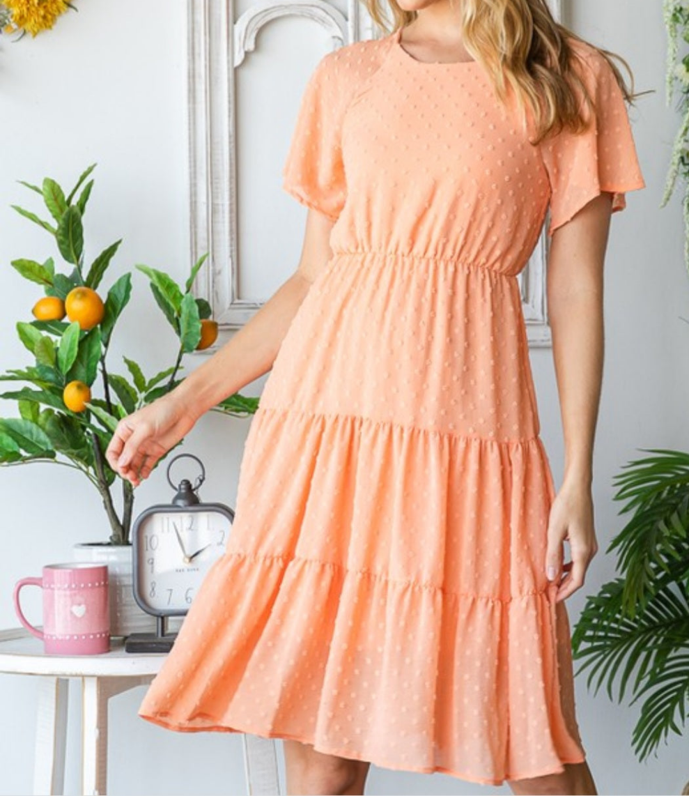 Solid Short Sleeve Dress - Peach