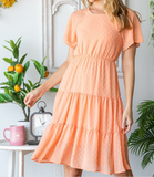 Solid Short Sleeve Dress - Peach