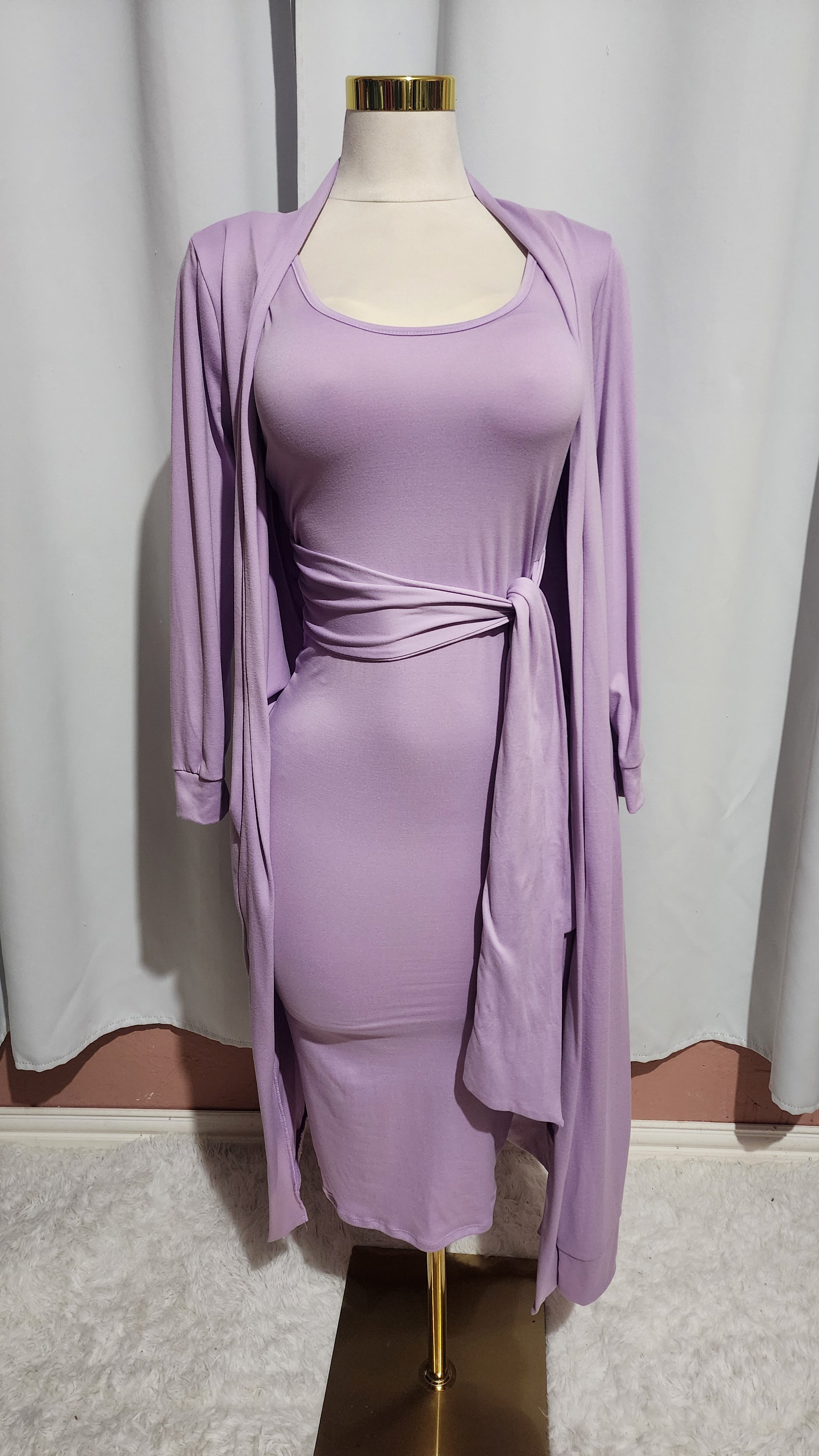 Conjunto de vestido y cárdigan de 2 piezas en lavanda