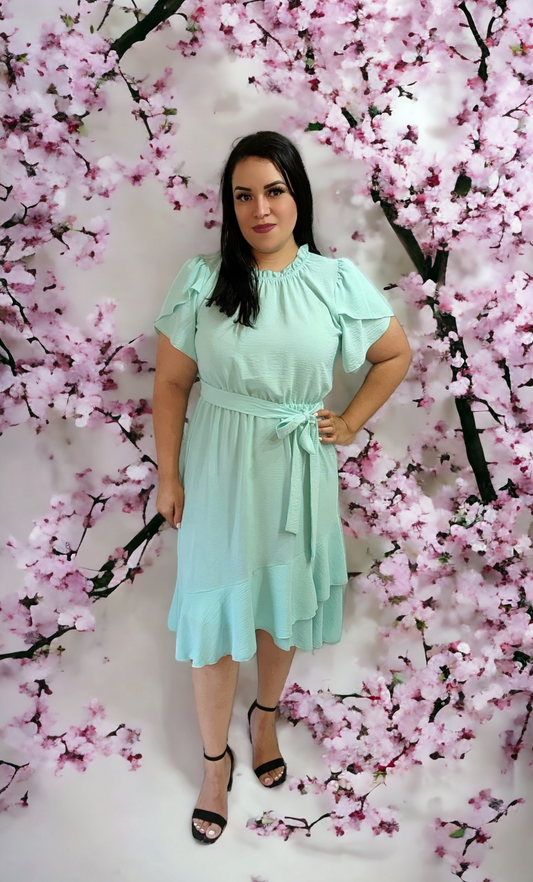 Vestido modesto de manga corta de tulipán tejido - Menta